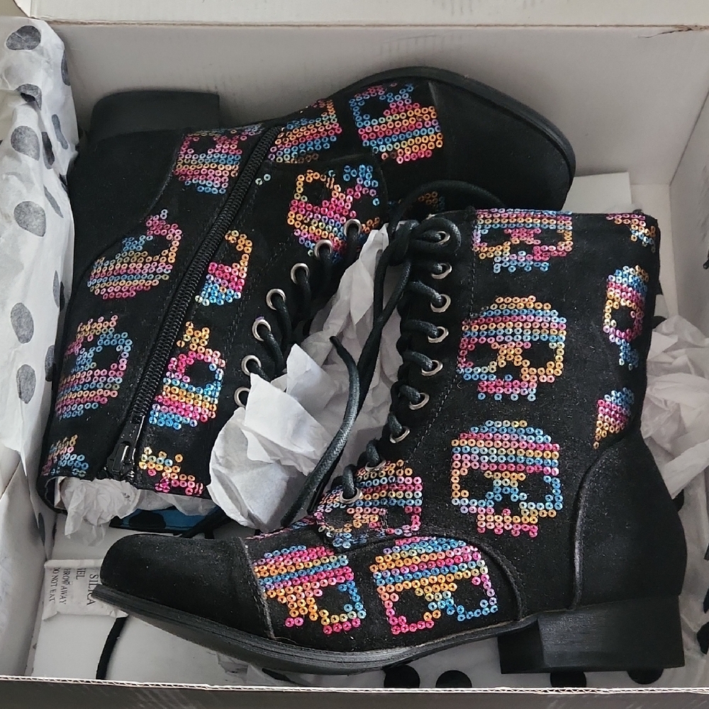 Colorful Sequin Skull Boots 6